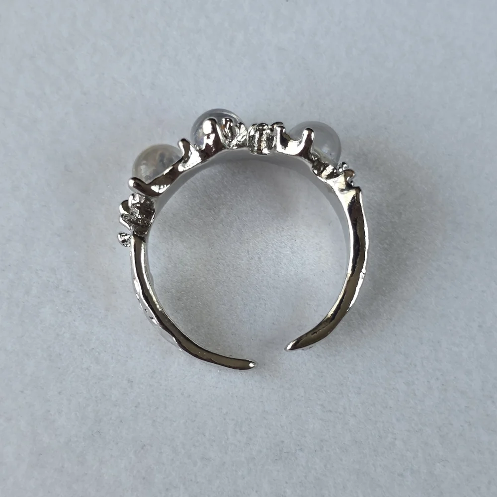 Triple Opalite Orb Moonlight Celestial Open Back Ring Faux Moonstone Opal Size 5